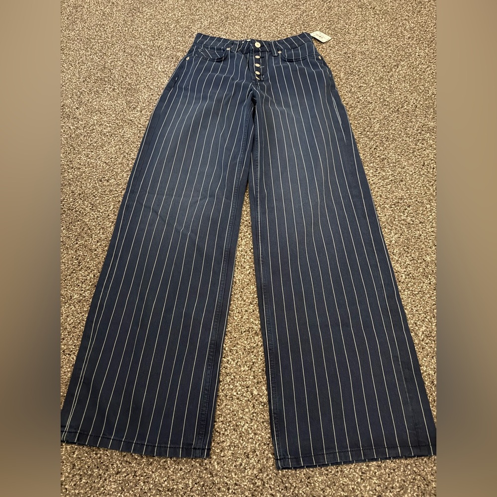 Free People Navy Pinstripe Boyfriend Jeans